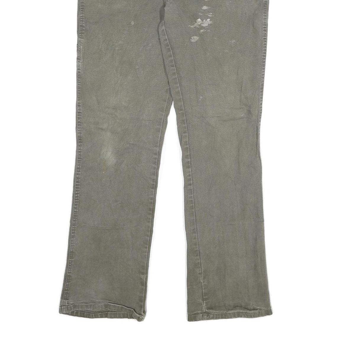 DICKIES Mens Cotton Blend Green Regular Straight Trousers W36 L34 Workwear Zip