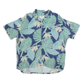 ISLAND SHORES Mens Blue Green Beige Tropical Leaf Print Cotton Blend Shirt 2XL
