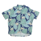 ISLAND SHORES Mens Blue Green Beige Tropical Leaf Print Cotton Blend Shirt 2XL
