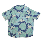 ISLAND SHORES Mens Blue Green Beige Tropical Leaf Print Cotton Blend Shirt 2XL