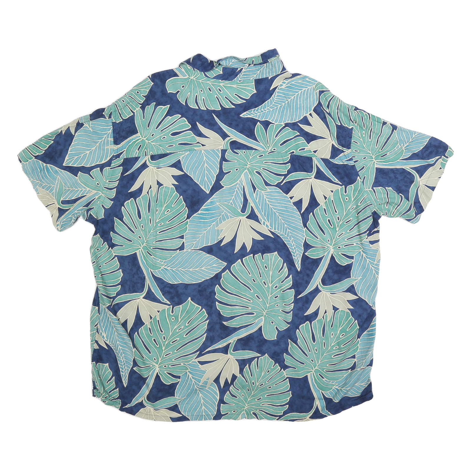 ISLAND SHORES Mens Blue Green Beige Tropical Leaf Print Cotton Blend Shirt 2XL