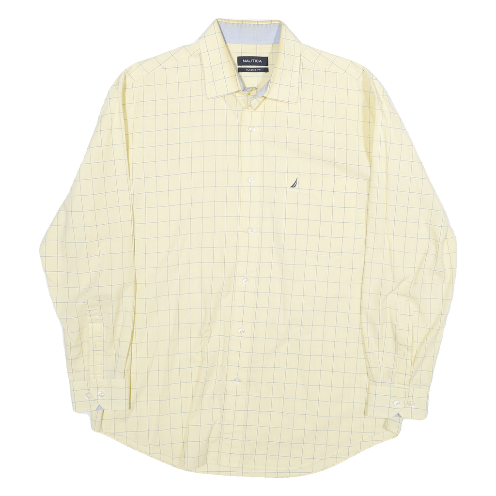 NAUTICA Mens Yellow & Blue Check Shirt M Cotton Blend Classic Fit Long Sleeve