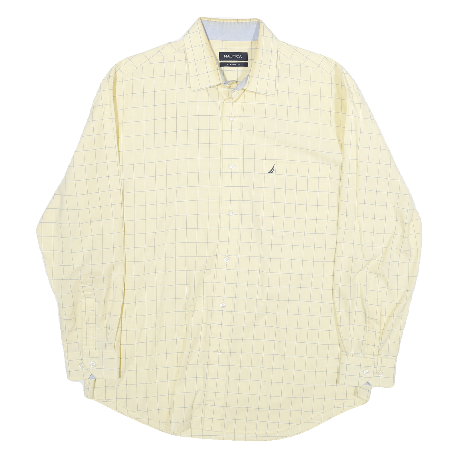 NAUTICA Mens Yellow & Blue Check Shirt M Cotton Blend Classic Fit Long Sleeve