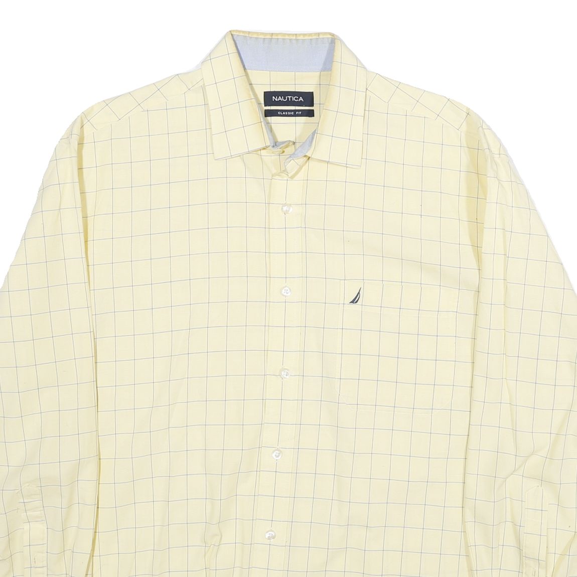 NAUTICA Mens Yellow & Blue Check Shirt M Cotton Blend Classic Fit Long Sleeve
