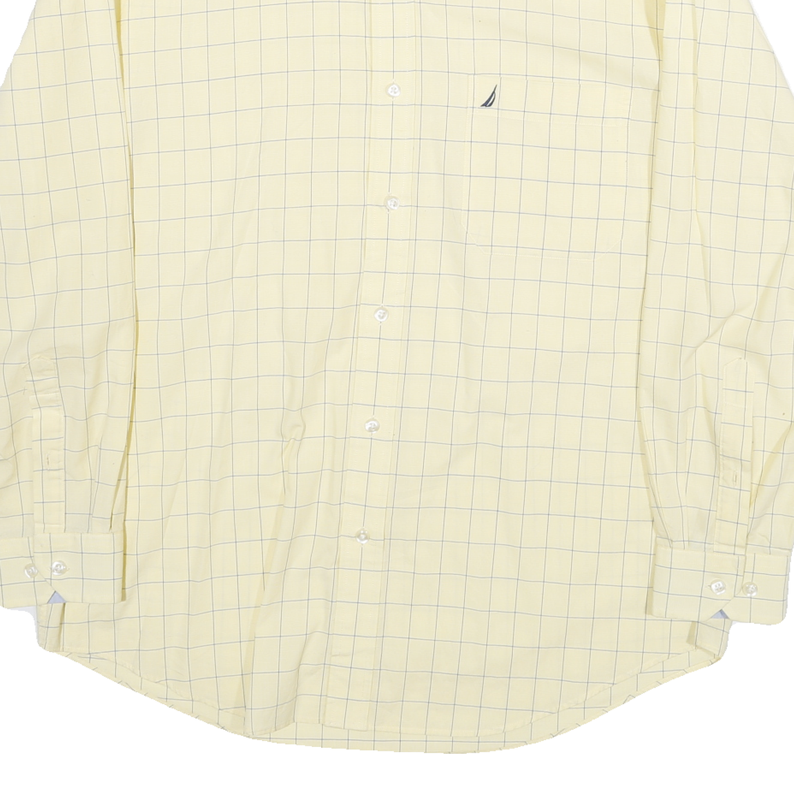 NAUTICA Mens Yellow & Blue Check Shirt M Cotton Blend Classic Fit Long Sleeve