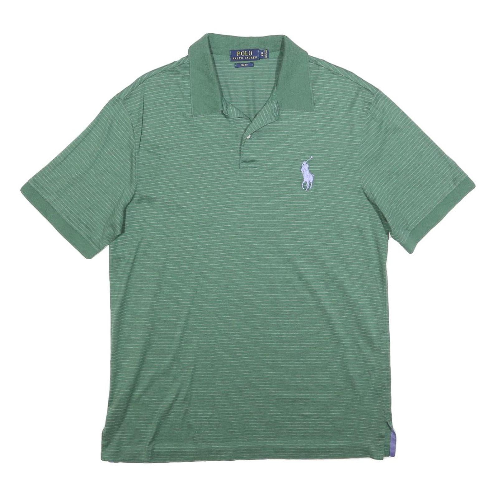 POLO RALPH LAUREN Mens Green Striped Short Sleeve Polo Shirt M Cotton Blend