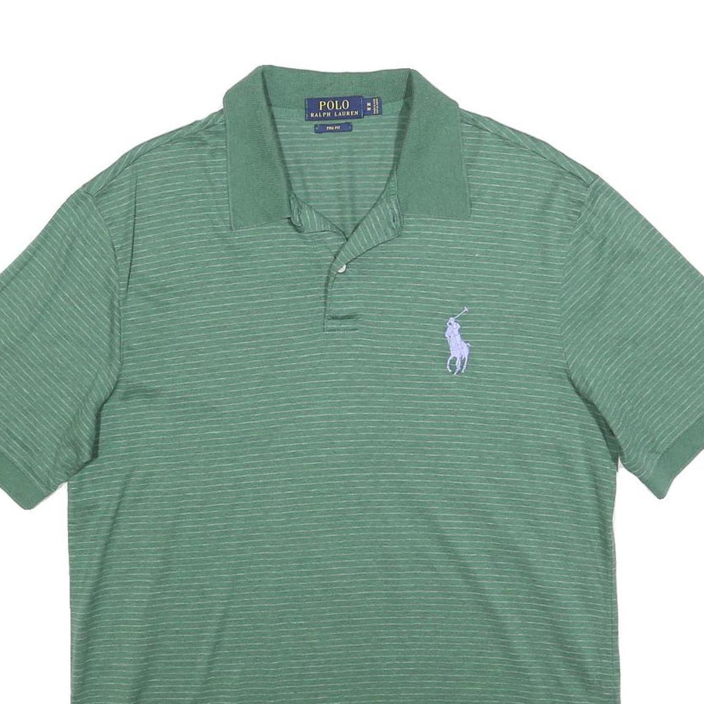 POLO RALPH LAUREN Mens Green Striped Short Sleeve Polo Shirt M Cotton Blend