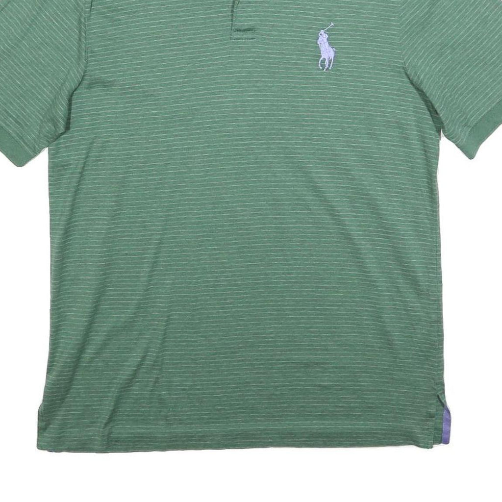POLO RALPH LAUREN Mens Green Striped Short Sleeve Polo Shirt M Cotton Blend