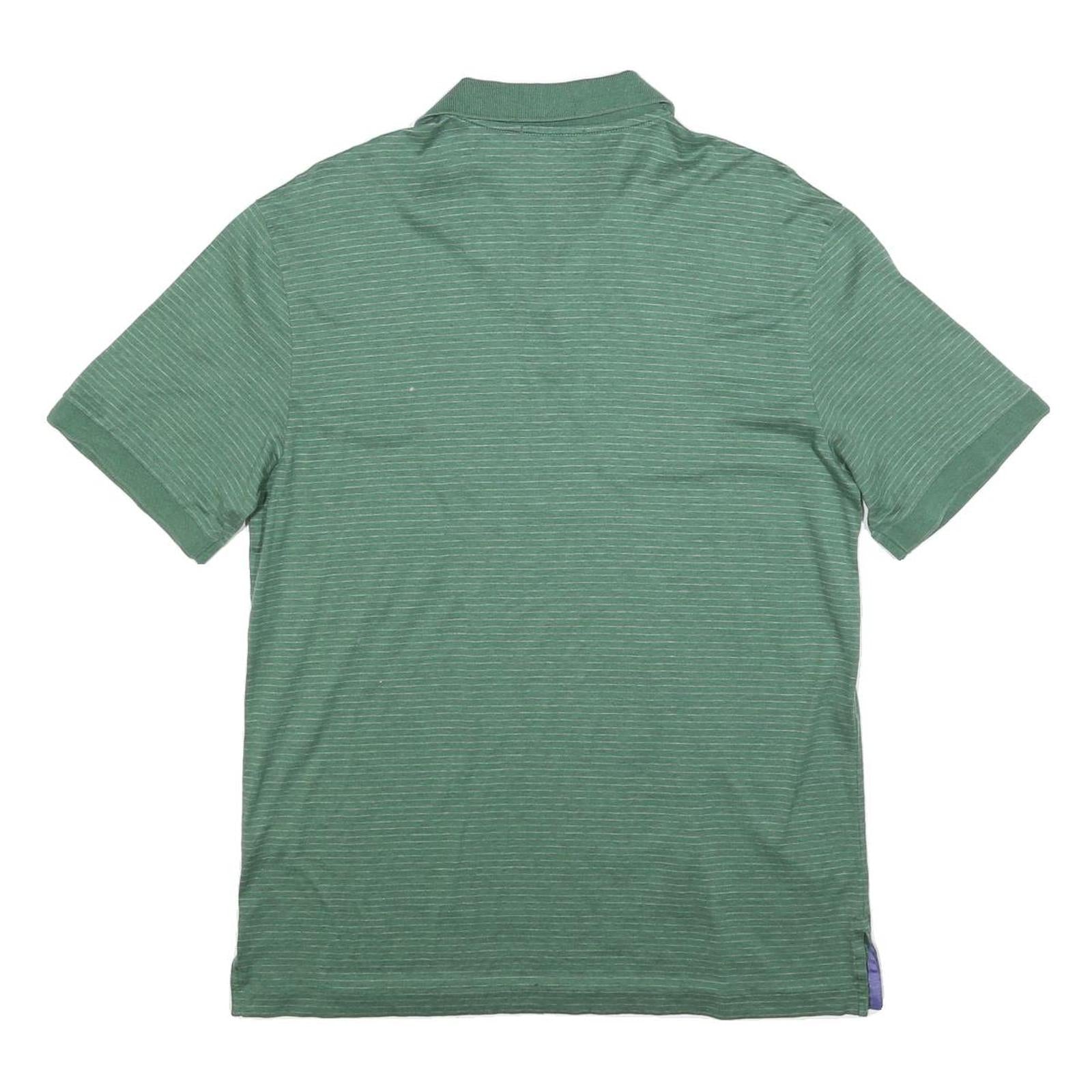 POLO RALPH LAUREN Mens Green Striped Short Sleeve Polo Shirt M Cotton Blend