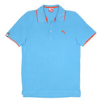 PUMA Mens Blue & Orange Short Sleeve Plain Polo Shirt M Cotton Casual Sportswear