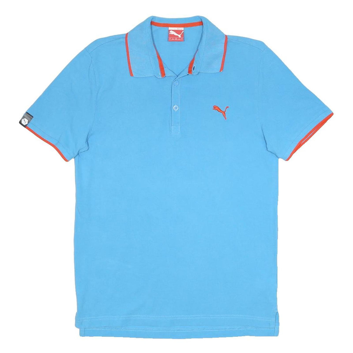 PUMA Mens Blue & Orange Short Sleeve Plain Polo Shirt M Cotton Casual Sportswear