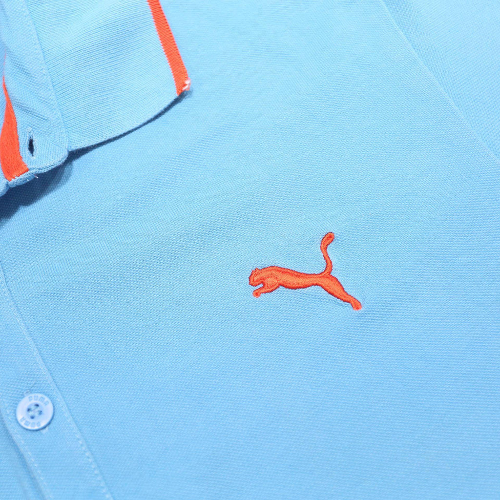 PUMA Mens Blue & Orange Short Sleeve Plain Polo Shirt M Cotton Casual Sportswear