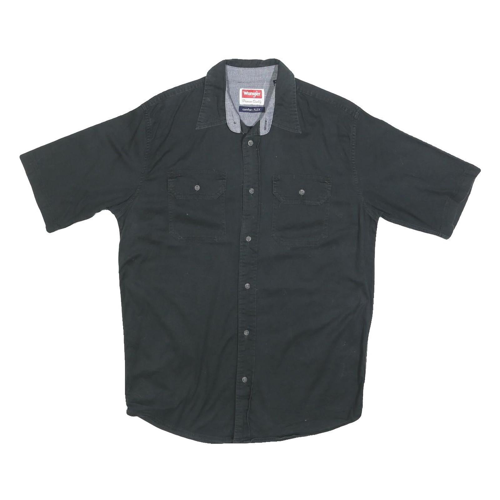 WRANGLER Mens Black & Grey Cotton Blend Short Sleeve Shirt S Casual Lightweight