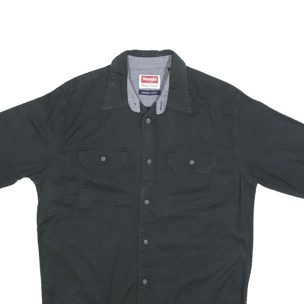 WRANGLER Mens Black & Grey Cotton Blend Short Sleeve Shirt S Casual Lightweight