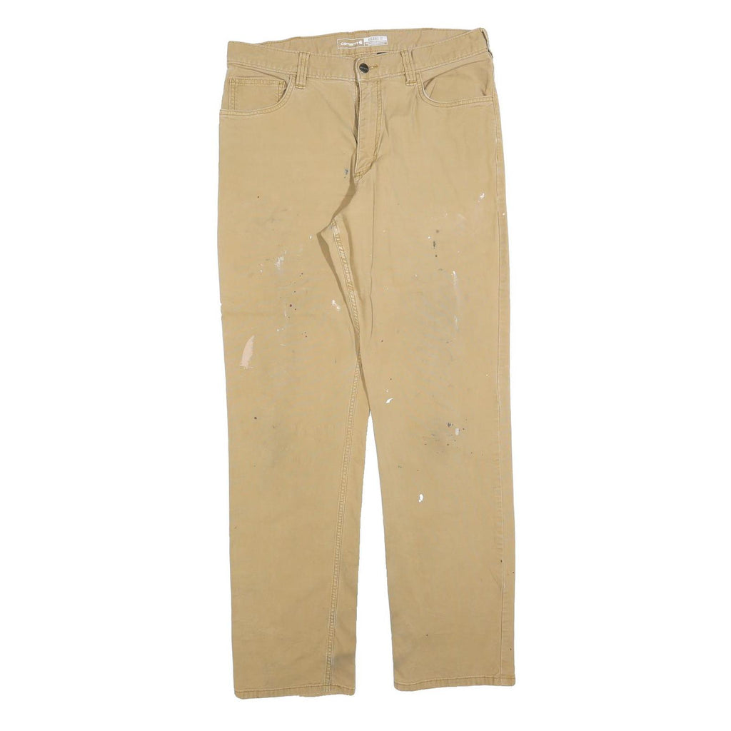 CARHARTT Mens Cotton Blend Beige Relaxed Straight Trousers W34 L34 Workwear