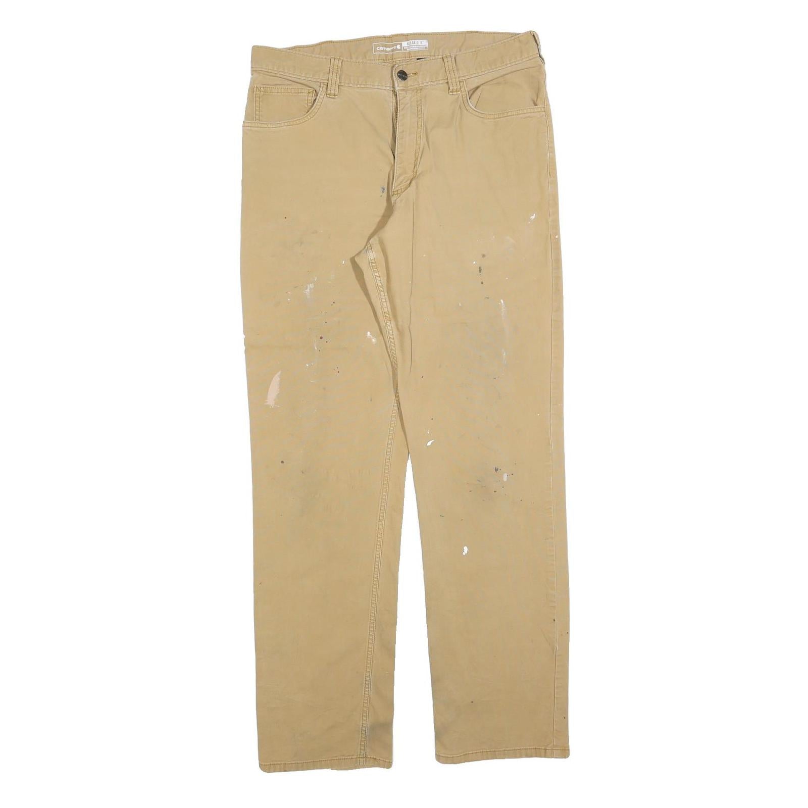 CARHARTT Mens Cotton Blend Beige Relaxed Straight Trousers W34 L34 Workwear