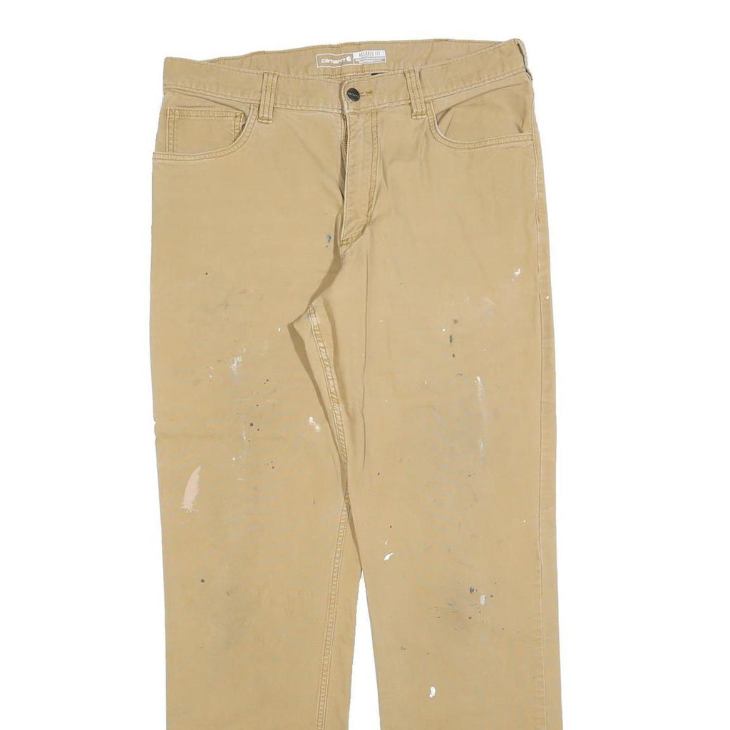 CARHARTT Mens Cotton Blend Beige Relaxed Straight Trousers W34 L34 Workwear