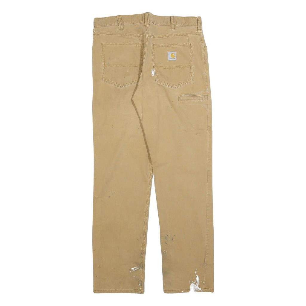 CARHARTT Mens Cotton Blend Beige Relaxed Straight Trousers W34 L34 Workwear
