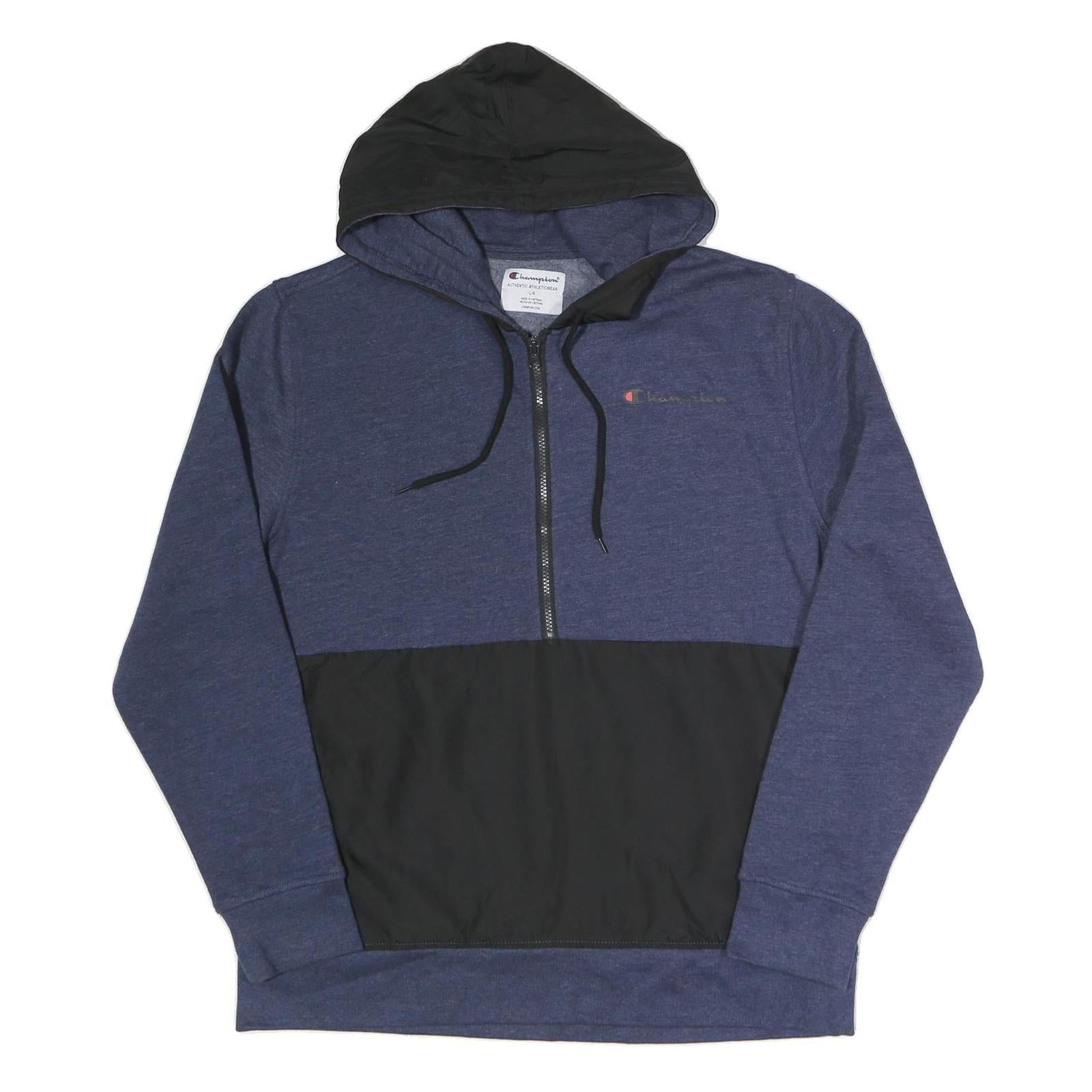 CHAMPION Mens Blue & Black Zip Hooded Hoodie L Cotton Blend Casual Sportswear