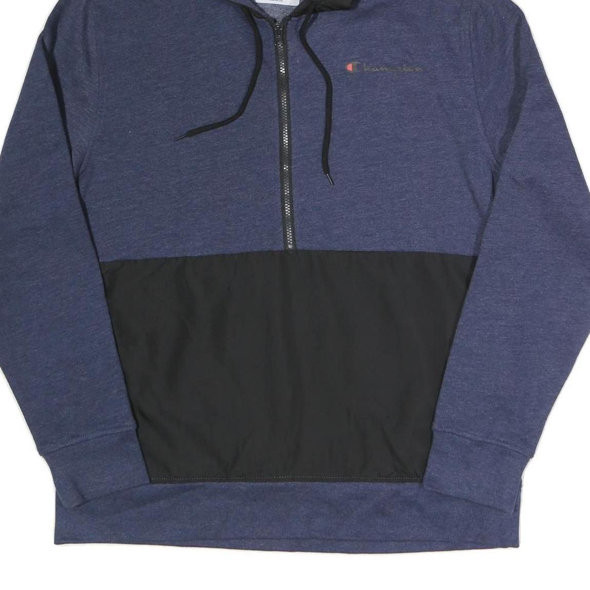 CHAMPION Mens Blue & Black Zip Hooded Hoodie L Cotton Blend Casual Sportswear