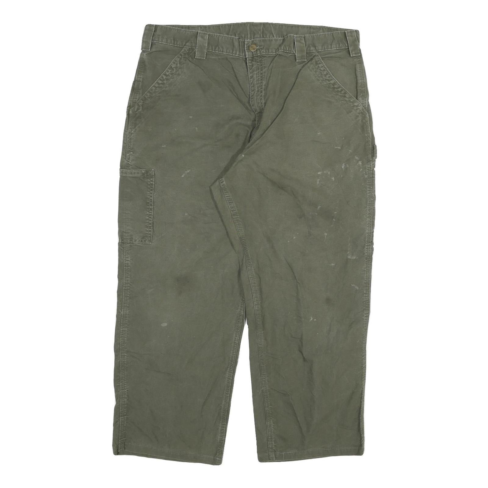 CARHARTT Mens Cotton Blend Green Relaxed Straight Trousers W40 L26 Workwear