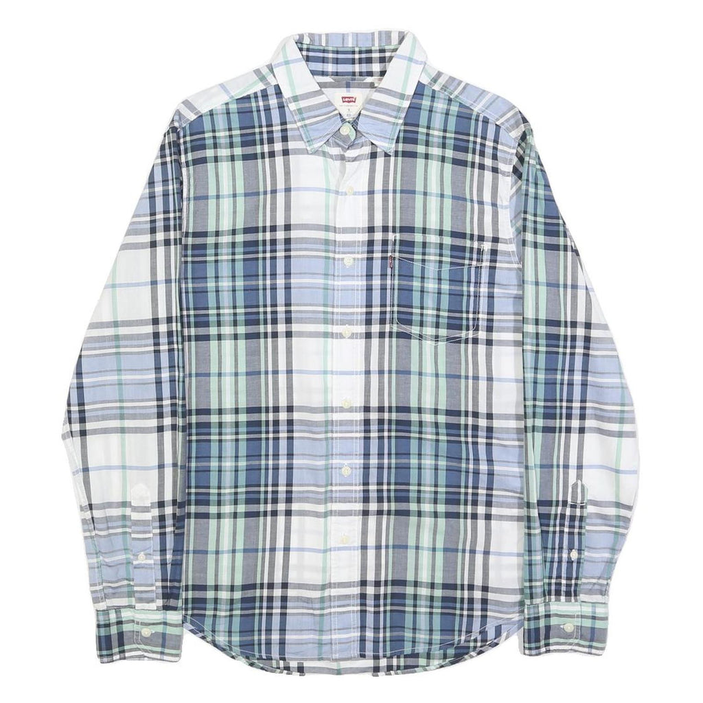 LEVI'S Mens Blue Green & White Check Shirt S Cotton Lightweight Casual