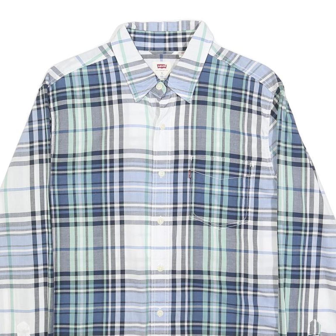 LEVI'S Mens Blue Green & White Check Shirt S Cotton Lightweight Casual