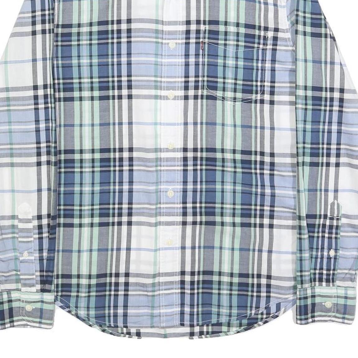 LEVI'S Mens Blue Green & White Check Shirt S Cotton Lightweight Casual