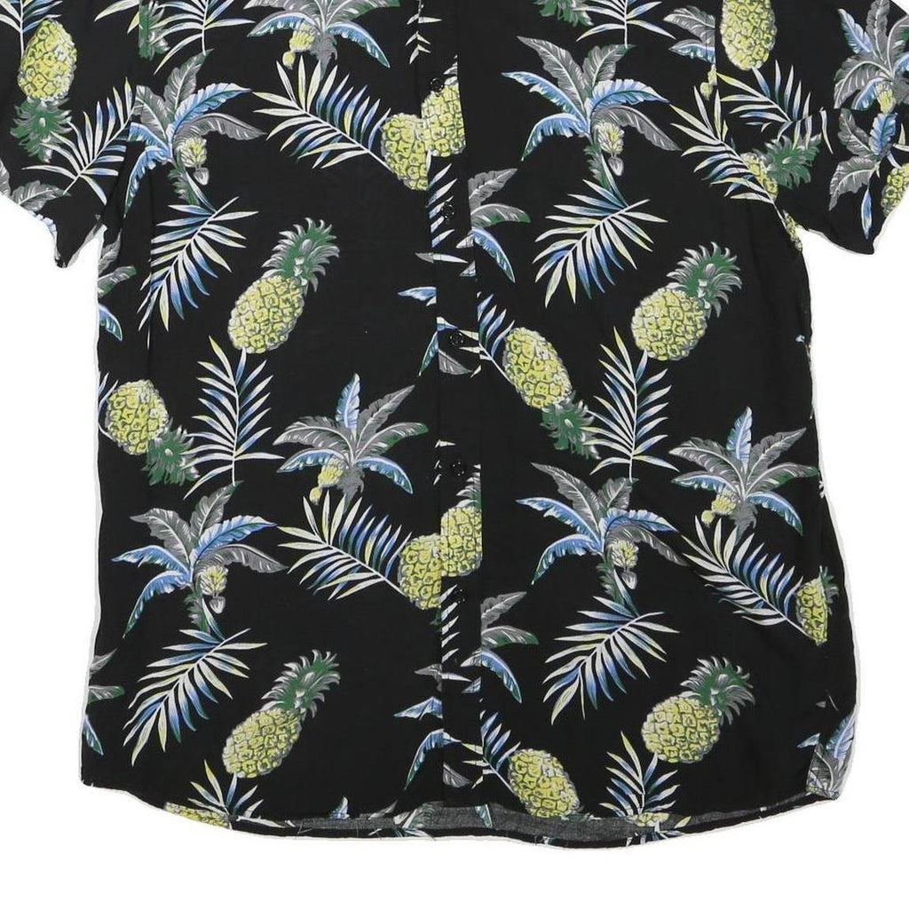 Mens Black & Yellow Pineapple Print Casual Shirt L Cotton Blend Short Sleeve