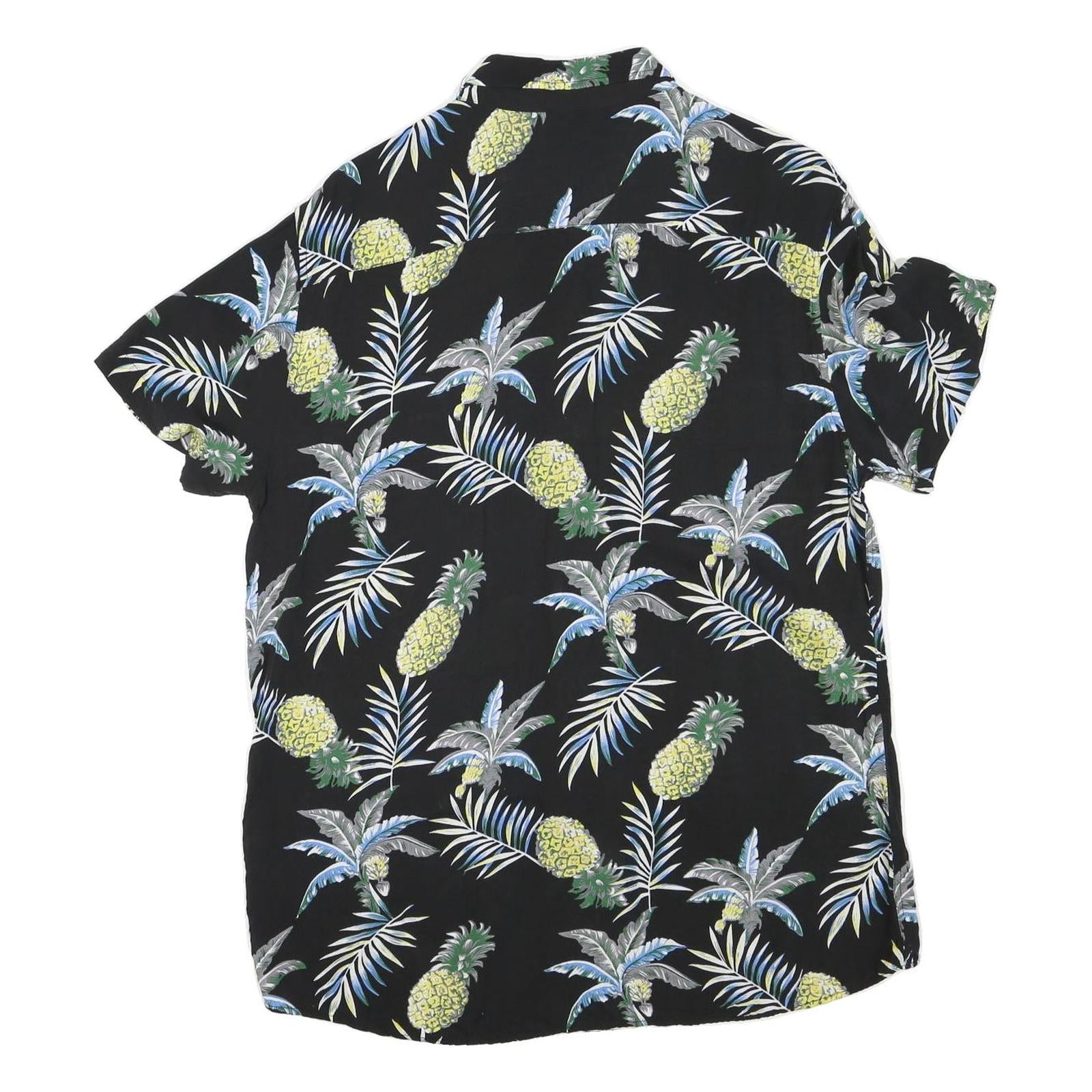 Mens Black & Yellow Pineapple Print Casual Shirt L Cotton Blend Short Sleeve
