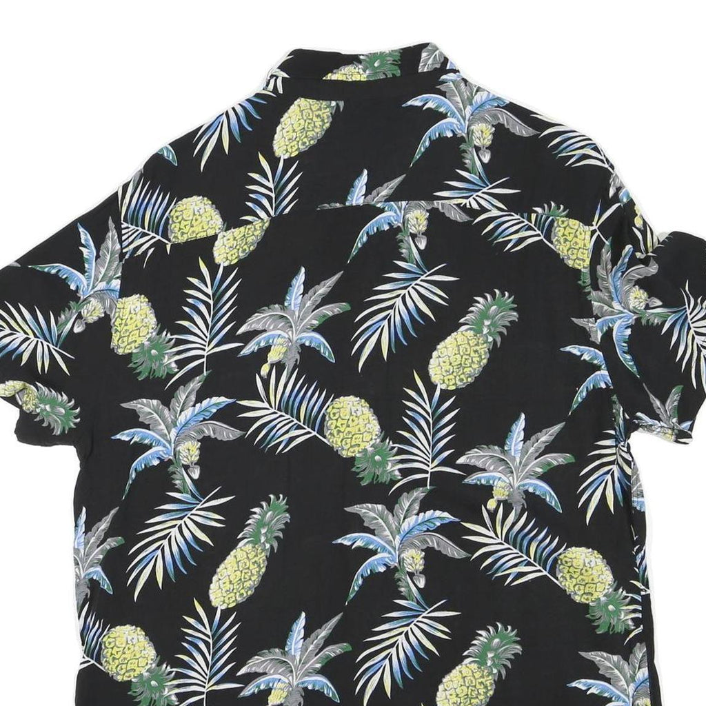 Mens Black & Yellow Pineapple Print Casual Shirt L Cotton Blend Short Sleeve