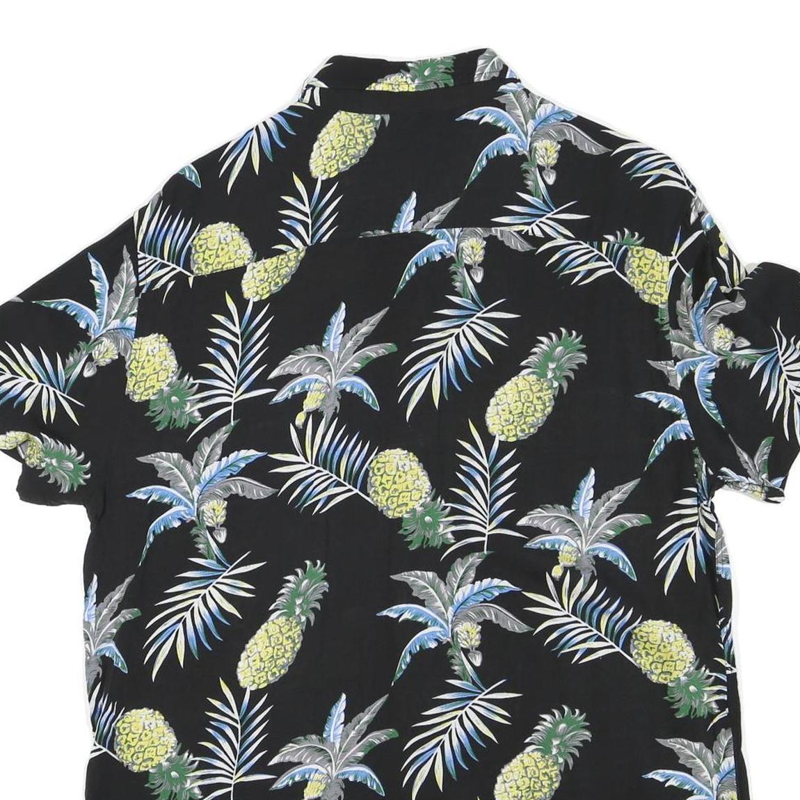 Mens Black & Yellow Pineapple Print Casual Shirt L Cotton Blend Short Sleeve