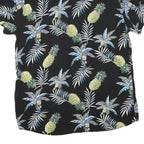 Mens Black & Yellow Pineapple Print Casual Shirt L Cotton Blend Short Sleeve