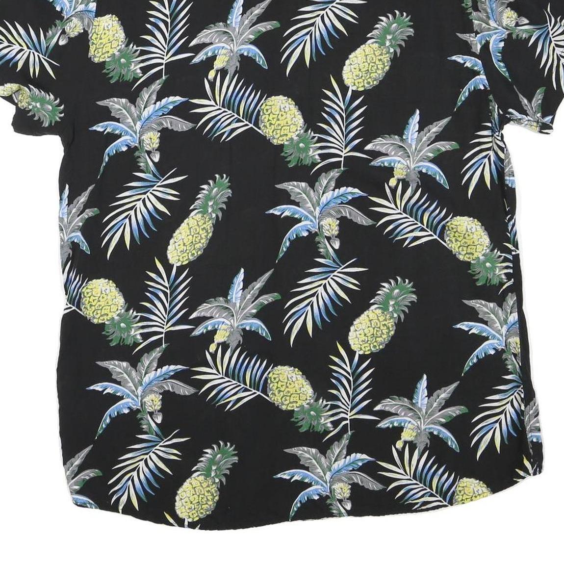 Mens Black & Yellow Pineapple Print Casual Shirt L Cotton Blend Short Sleeve