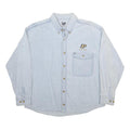 LEE Womens Blue Cotton Button Down Shirt L Embroidered Logo Casual Top