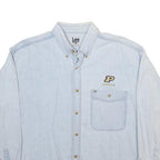 LEE Womens Blue Cotton Button Down Shirt L Embroidered Logo Casual Top
