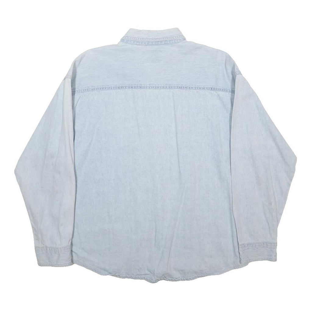 LEE Womens Blue Cotton Button Down Shirt L Embroidered Logo Casual Top