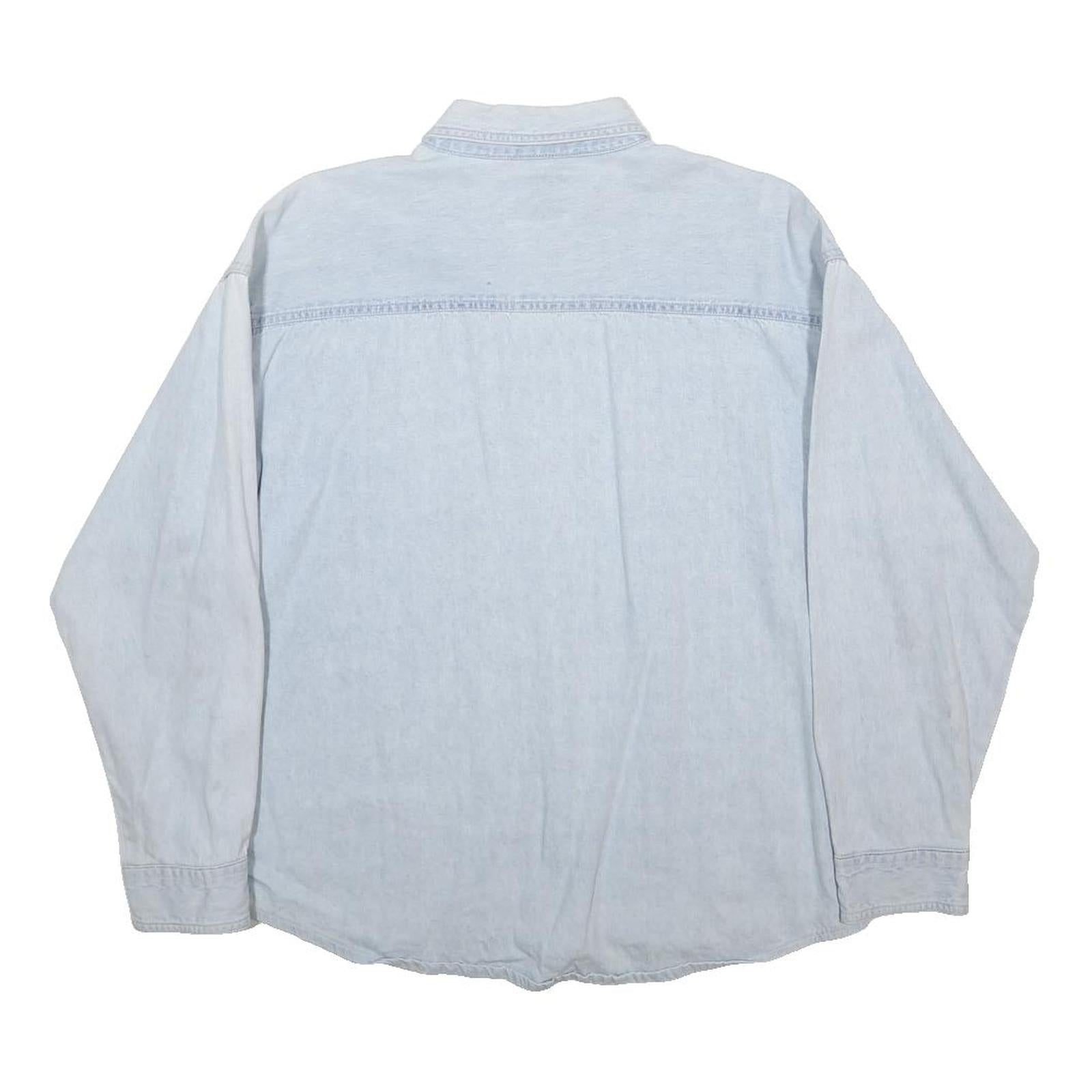LEE Womens Blue Cotton Button Down Shirt L Embroidered Logo Casual Top