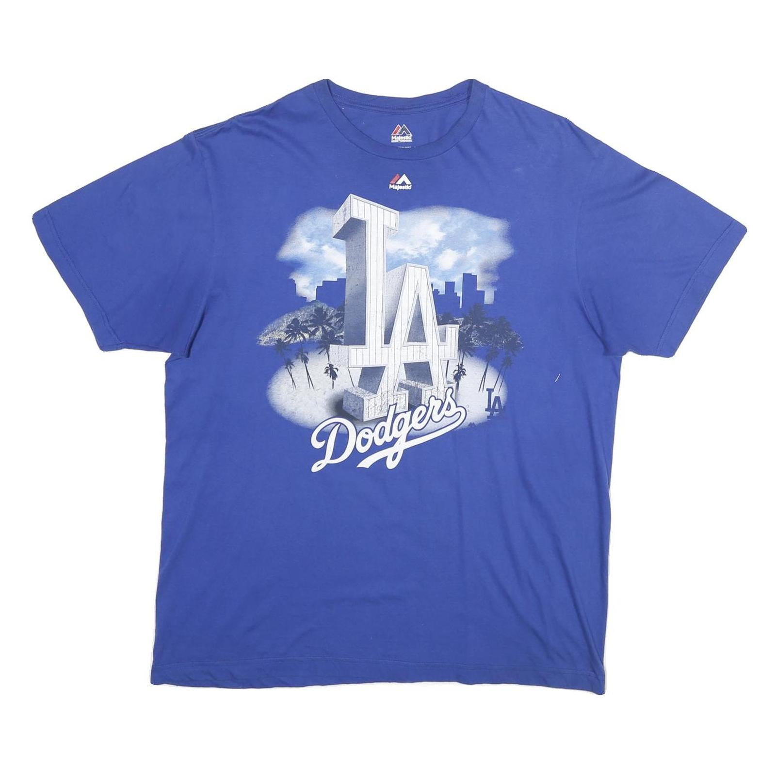 MAJESTIC Mens Blue LA Dodgers Graphic T-Shirt XL Short Sleeve Crew Neck Baseball