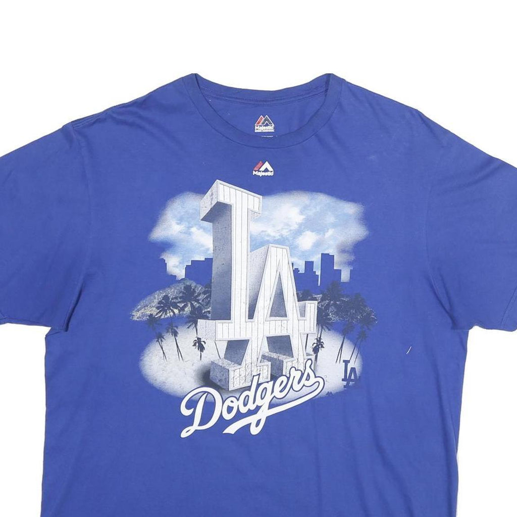 MAJESTIC Mens Blue LA Dodgers Graphic T-Shirt XL Short Sleeve Crew Neck Baseball