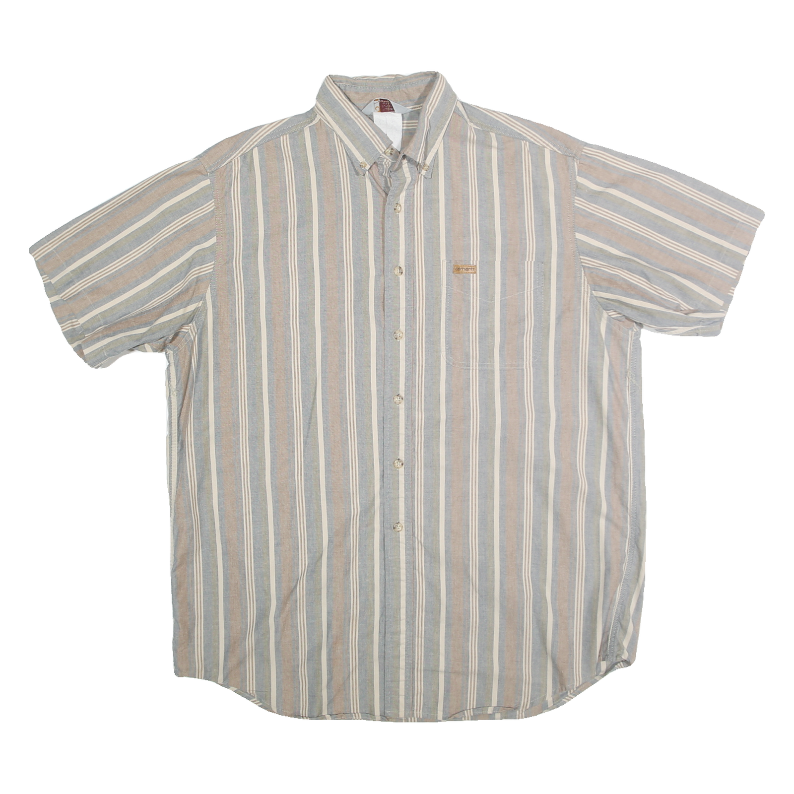 CARHARTT Mens Blue Beige Striped Cotton Blend Shirt XL Button-Down Casual Summer
