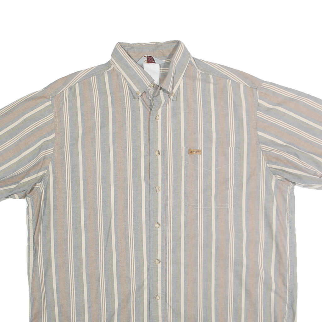 CARHARTT Mens Blue Beige Striped Cotton Blend Shirt XL Button-Down Casual Summer