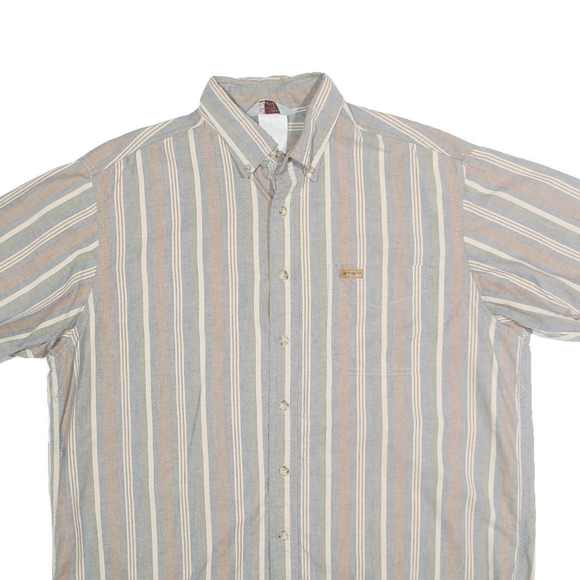 CARHARTT Mens Blue Beige Striped Cotton Blend Shirt XL Button-Down Casual Summer