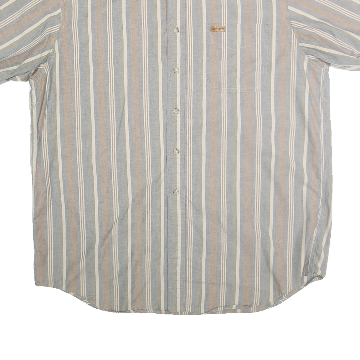 CARHARTT Mens Blue Beige Striped Cotton Blend Shirt XL Button-Down Casual Summer