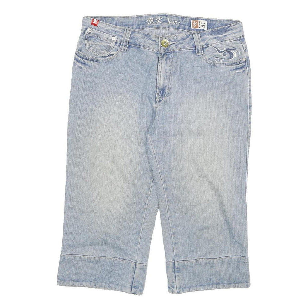 M K JEANS Womens Denim Blue Casual Cotton Blend Shorts XL W32 Embroidered