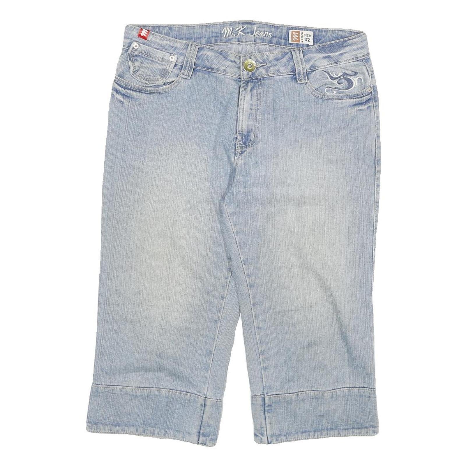M K JEANS Womens Denim Blue Casual Cotton Blend Shorts XL W32 Embroidered