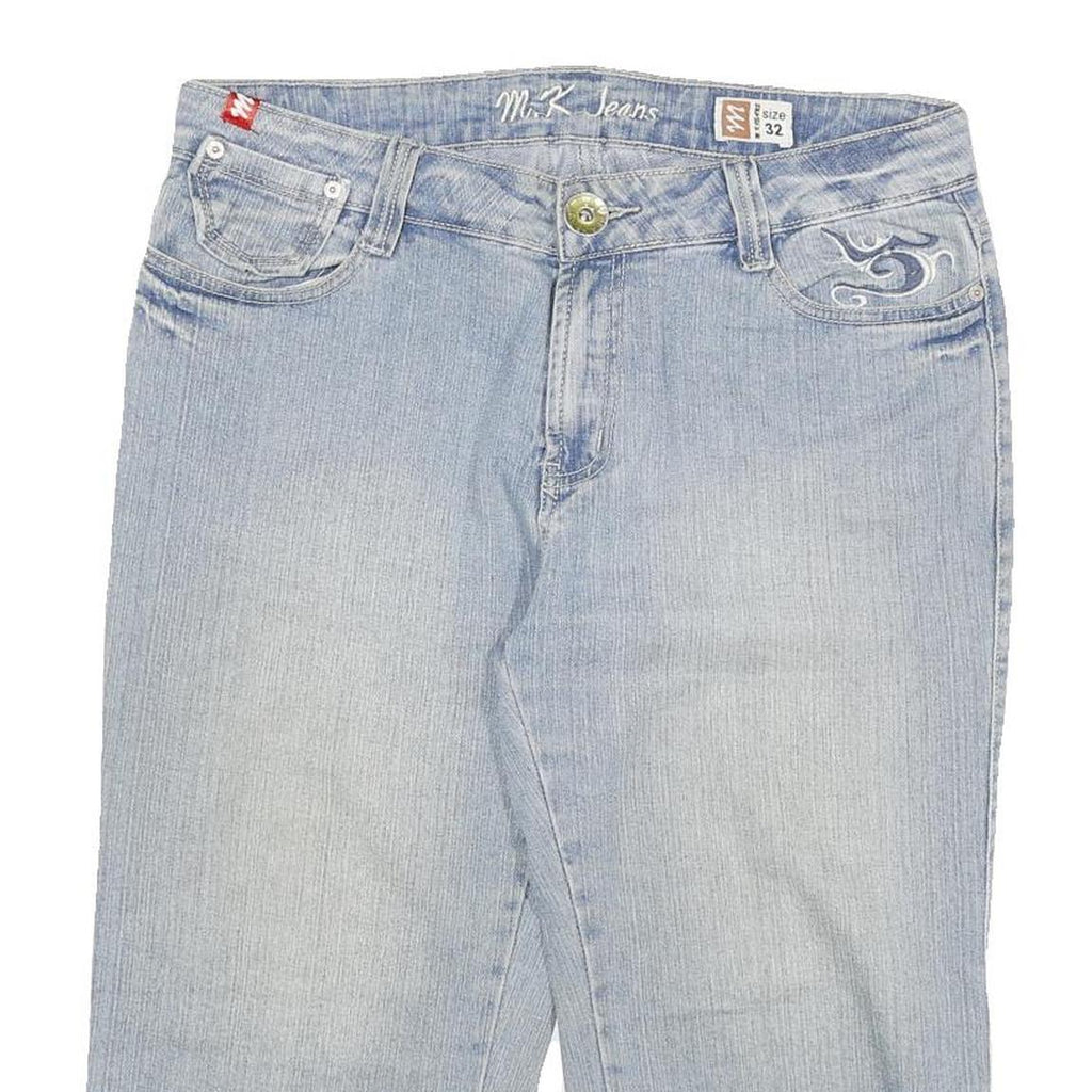 M K JEANS Womens Denim Blue Casual Cotton Blend Shorts XL W32 Embroidered