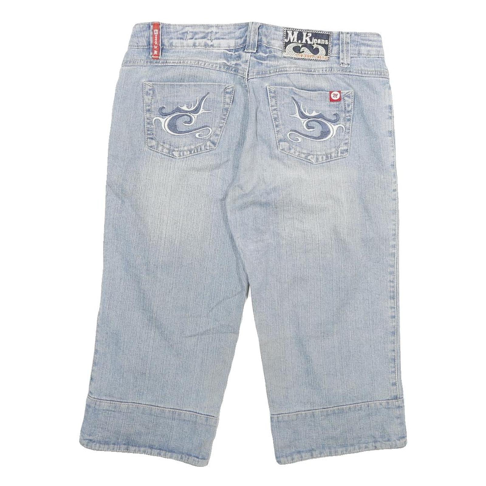 M K JEANS Womens Denim Blue Casual Cotton Blend Shorts XL W32 Embroidered