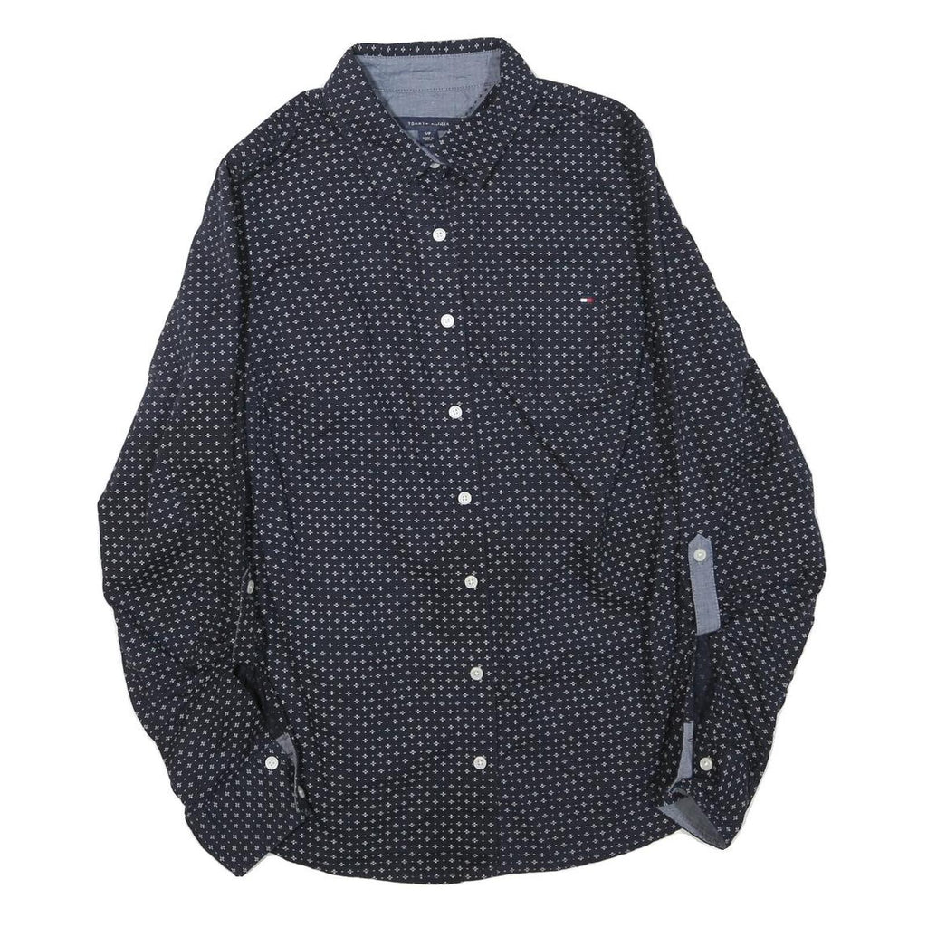 TOMMY HILFIGER Womens Blue & White Printed Shirt S Button Front Casual