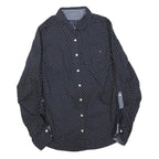 TOMMY HILFIGER Womens Blue & White Printed Shirt S Button Front Casual